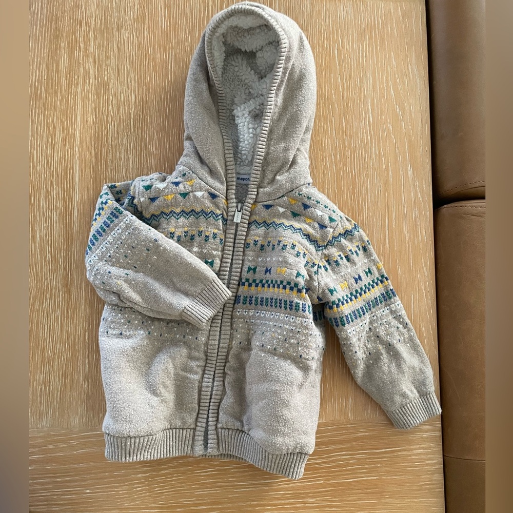 Mayoral Tan and Blue Knit Hoodie Sweatshirt
